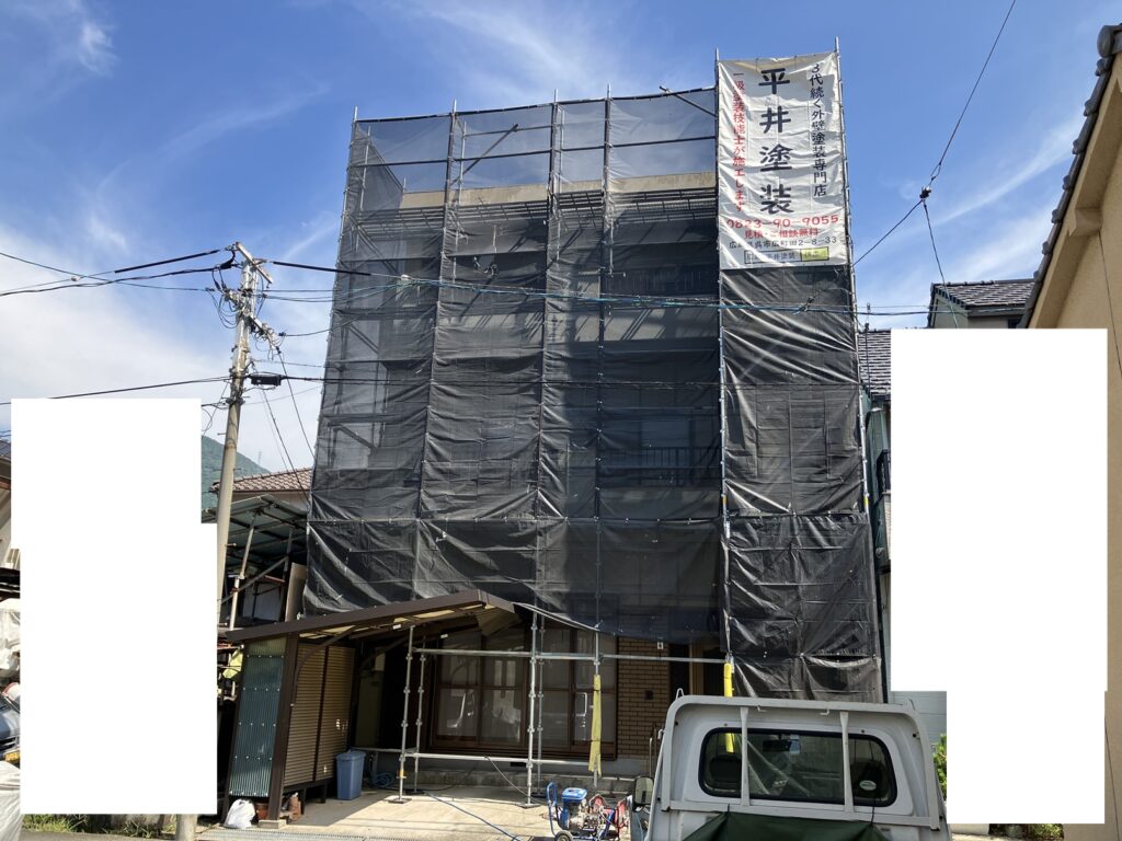 足場・飛散防止シート取り付け